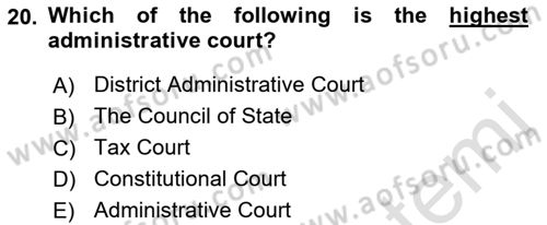 Introduction to Law Dersi Ara Sınavı Deneme Sınav Soruları 20. Soru