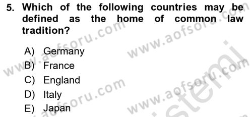 Introduction to Law Dersi Ara Sınavı Deneme Sınav Soruları 5. Soru