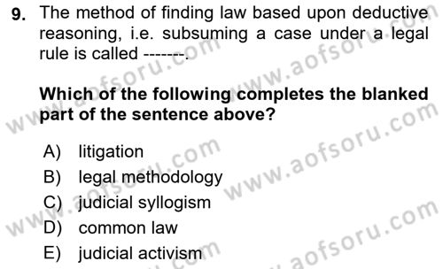 Introduction to Law Dersi Ara Sınavı Deneme Sınav Soruları 9. Soru