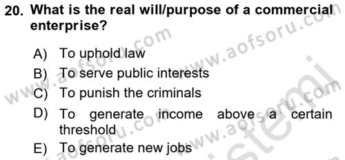 Introduction to Law Dersi 2021 - 2022 Yılı (Final) Dönem Sonu Sınav Soruları 20. Soru