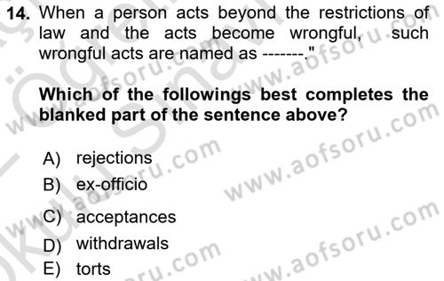 Introduction to Law Dersi 2021 - 2022 Yılı Yaz Okulu Sınav Soruları 14. Soru