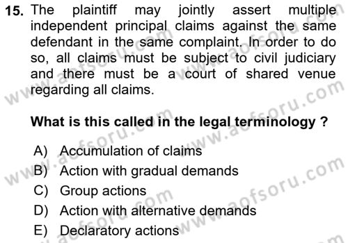 Introduction to Law Dersi 2021 - 2022 Yılı Yaz Okulu Sınav Soruları 15. Soru