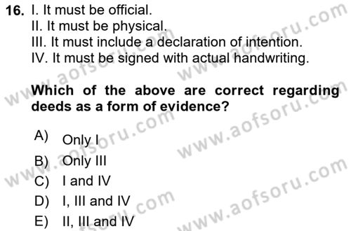 Introduction to Law Dersi 2021 - 2022 Yılı Yaz Okulu Sınav Soruları 16. Soru