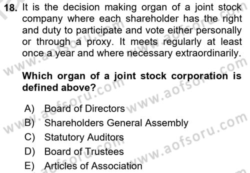 Introduction to Law Dersi 2021 - 2022 Yılı Yaz Okulu Sınav Soruları 18. Soru