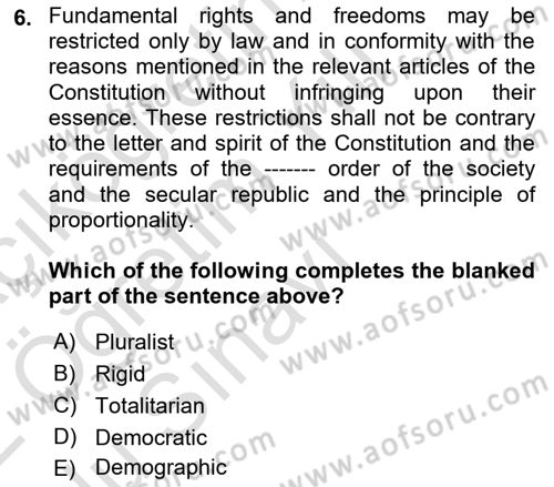 Introduction to Law Dersi 2021 - 2022 Yılı Yaz Okulu Sınav Soruları 6. Soru