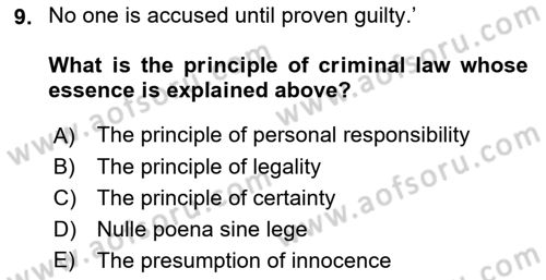Introduction to Law Dersi 2021 - 2022 Yılı Yaz Okulu Sınav Soruları 9. Soru