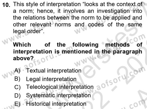 Introduction to Law Dersi 2022 - 2023 Yılı (Vize) Ara Sınav Soruları 10. Soru