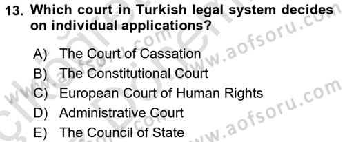 Introduction to Law Dersi 2022 - 2023 Yılı (Vize) Ara Sınav Soruları 13. Soru