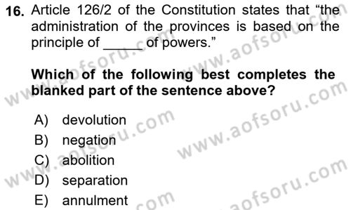 Introduction to Law Dersi Ara Sınavı Deneme Sınav Soruları 16. Soru
