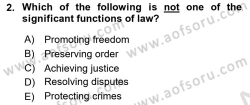 Introduction to Law Dersi Ara Sınavı Deneme Sınav Soruları 2. Soru