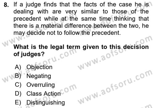 Introduction to Law Dersi Ara Sınavı Deneme Sınav Soruları 8. Soru
