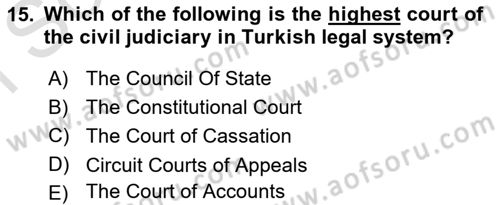 Introduction to Law Dersi 2022 - 2023 Yılı (Final) Dönem Sonu Sınavı 15. Soru