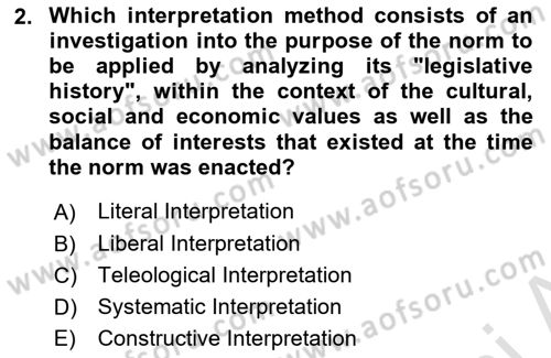 Introduction to Law Dersi 2022 - 2023 Yılı (Final) Dönem Sonu Sınavı 2. Soru