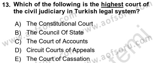 Introduction to Law Dersi 2022 - 2023 Yılı Yaz Okulu Sınav Soruları 13. Soru