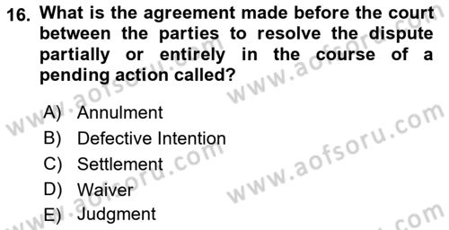 Introduction to Law Dersi 2022 - 2023 Yılı Yaz Okulu Sınav Soruları 16. Soru