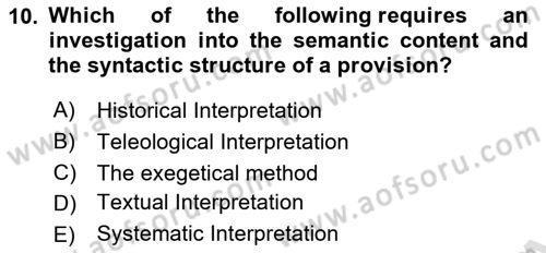 Introduction to Law Dersi 2023 - 2024 Yılı (Vize) Ara Sınav Soruları 10. Soru