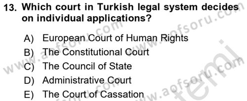 Introduction to Law Dersi 2023 - 2024 Yılı (Vize) Ara Sınav Soruları 13. Soru