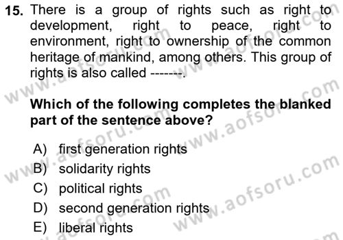 Introduction to Law Dersi 2023 - 2024 Yılı (Vize) Ara Sınav Soruları 15. Soru