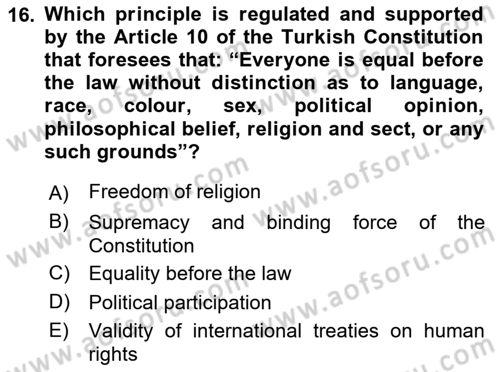 Introduction to Law Dersi 2023 - 2024 Yılı (Vize) Ara Sınav Soruları 16. Soru
