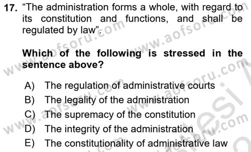 Introduction to Law Dersi Ara Sınavı Deneme Sınav Soruları 17. Soru