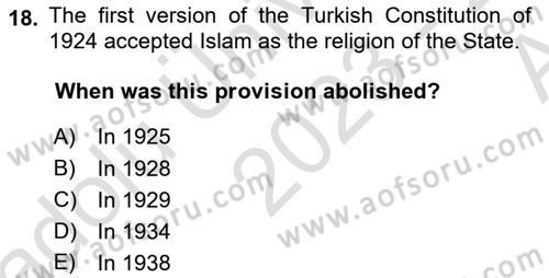Introduction to Law Dersi 2023 - 2024 Yılı (Vize) Ara Sınav Soruları 18. Soru