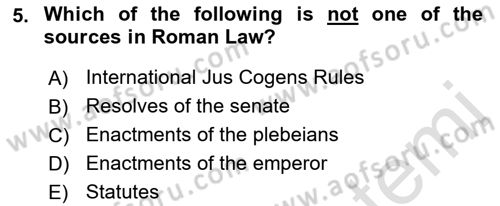 Introduction to Law Dersi Ara Sınavı Deneme Sınav Soruları 5. Soru