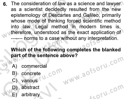 Introduction to Law Dersi Ara Sınavı Deneme Sınav Soruları 6. Soru