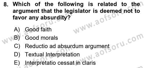 Introduction to Law Dersi 2023 - 2024 Yılı (Vize) Ara Sınav Soruları 8. Soru