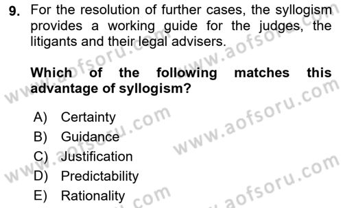 Introduction to Law Dersi Ara Sınavı Deneme Sınav Soruları 9. Soru