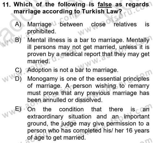 Introduction to Law Dersi 2023 - 2024 Yılı (Final) Dönem Sonu Sınavı 11. Soru