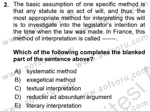 Introduction to Law Dersi 2023 - 2024 Yılı (Final) Dönem Sonu Sınavı 2. Soru