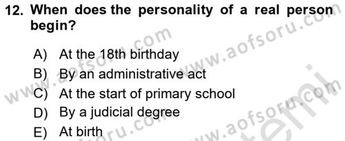 Introduction to Law Dersi 2023 - 2024 Yılı Yaz Okulu Sınav Soruları 12. Soru