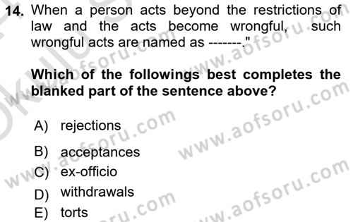 Introduction to Law Dersi 2023 - 2024 Yılı Yaz Okulu Sınav Soruları 14. Soru