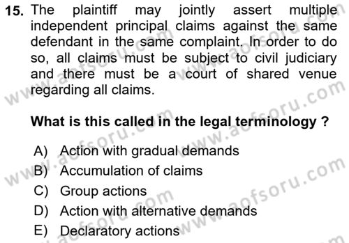 Introduction to Law Dersi 2023 - 2024 Yılı Yaz Okulu Sınav Soruları 15. Soru