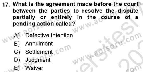 Introduction to Law Dersi 2023 - 2024 Yılı Yaz Okulu Sınav Soruları 17. Soru