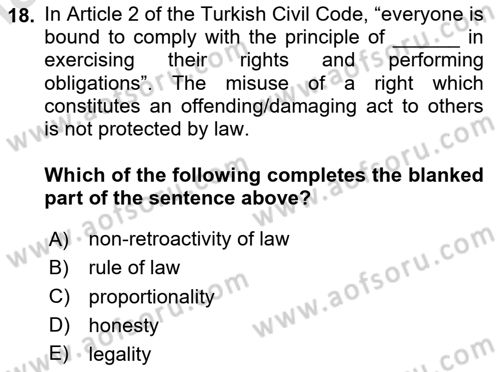 Introduction to Law Dersi 2023 - 2024 Yılı Yaz Okulu Sınav Soruları 18. Soru