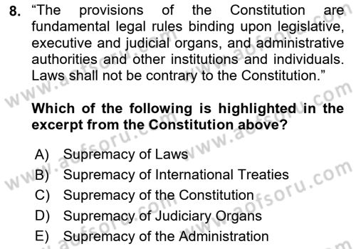 Introduction to Law Dersi 2023 - 2024 Yılı Yaz Okulu Sınav Soruları 8. Soru