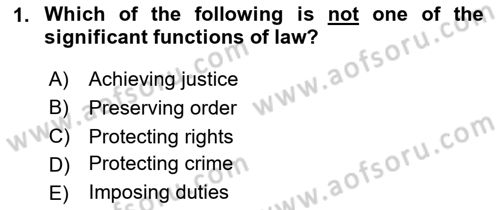 Introduction to Law Dersi Ara Sınavı Deneme Sınav Soruları 1. Soru
