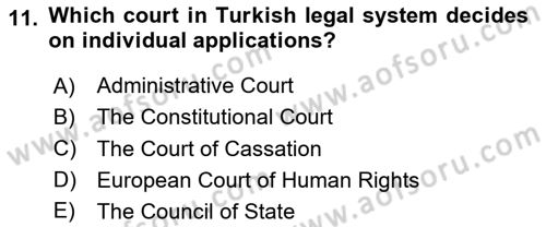 Introduction to Law Dersi Ara Sınavı Deneme Sınav Soruları 11. Soru