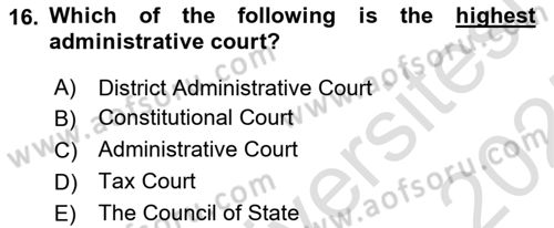 Introduction to Law Dersi Ara Sınavı Deneme Sınav Soruları 16. Soru