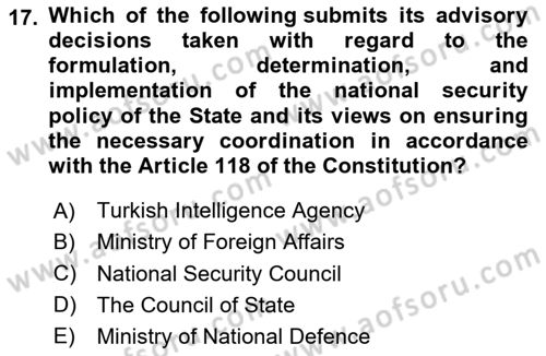 Introduction to Law Dersi 2024 - 2025 Yılı (Vize) Ara Sınav Soruları 17. Soru