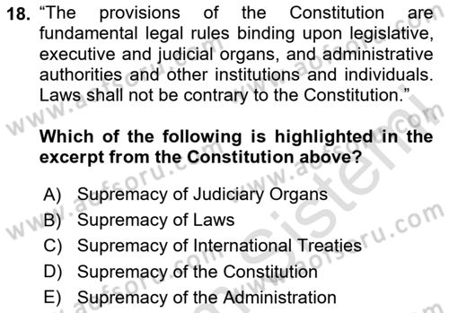Introduction to Law Dersi 2024 - 2025 Yılı (Vize) Ara Sınav Soruları 18. Soru