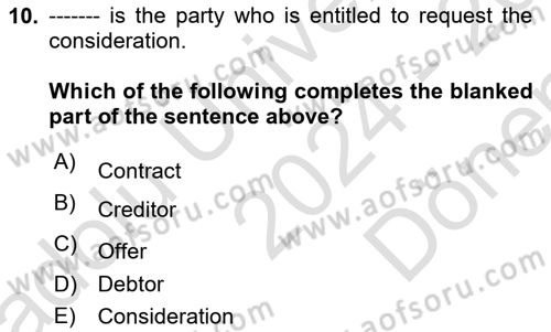 Introduction to Law Dersi 2024 - 2025 Yılı (Final) Dönem Sonu Sınav Soruları 10. Soru