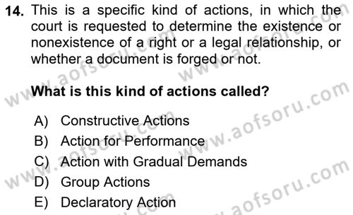 Introduction to Law Dersi 2024 - 2025 Yılı (Final) Dönem Sonu Sınav Soruları 14. Soru