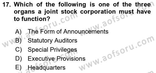 Introduction to Law Dersi 2024 - 2025 Yılı (Final) Dönem Sonu Sınav Soruları 17. Soru