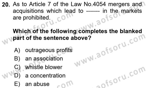 Introduction to Law Dersi 2024 - 2025 Yılı (Final) Dönem Sonu Sınav Soruları 20. Soru