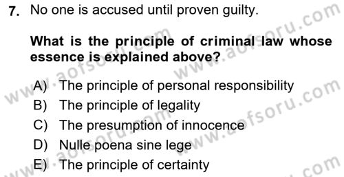 Introduction to Law Dersi 2024 - 2025 Yılı (Final) Dönem Sonu Sınav Soruları 7. Soru
