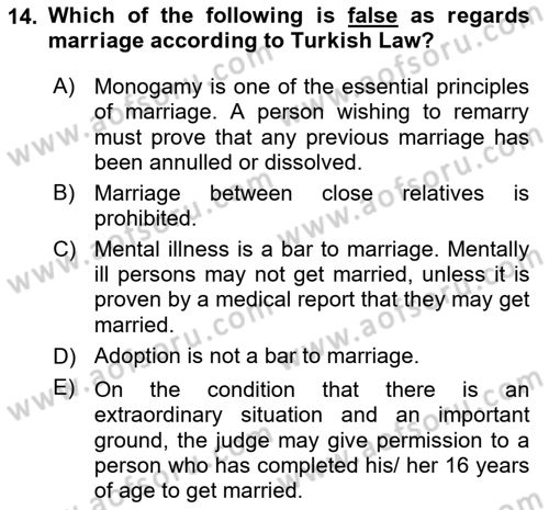Introduction to Law Dersi 2024 - 2025 Yılı Yaz Okulu Sınav Soruları 14. Soru