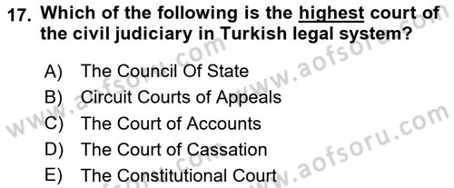 Introduction to Law Dersi 2024 - 2025 Yılı Yaz Okulu Sınav Soruları 17. Soru