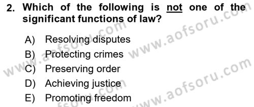 Introduction to Law Dersi 2024 - 2025 Yılı Yaz Okulu Sınav Soruları 2. Soru
